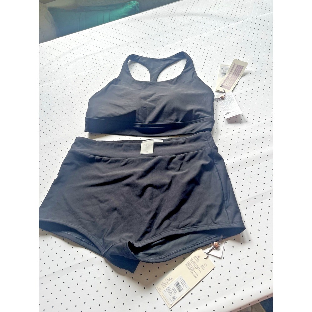 Calia Black Swim Skirt & Racerback Bikini Top Set Women's Medium NWT